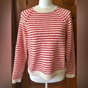 American Eagle Red and Cream Striped Women's Sweater